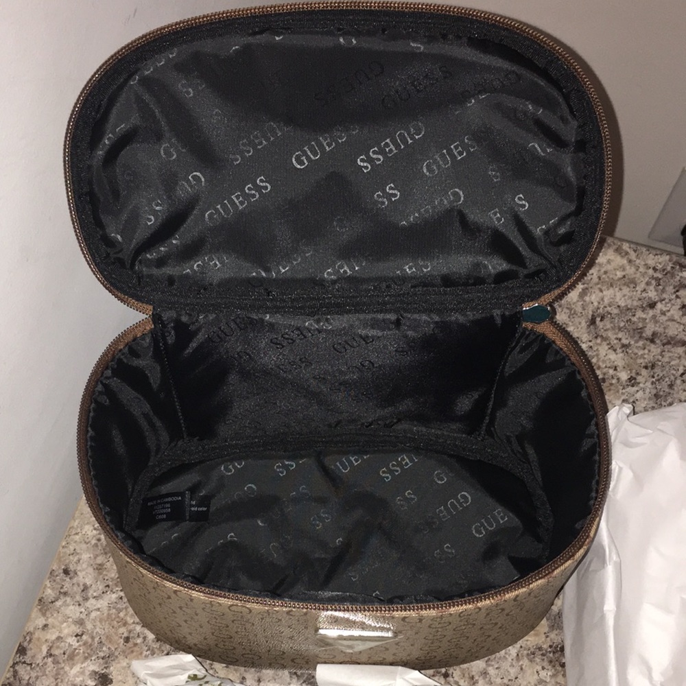 Guess Brown Signature Leather Cosmetics Bag - Picture 7 of 11